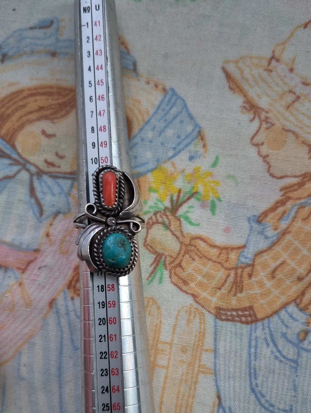 🌙Vintage Navajo Sterling Silver Turquoise & Coral Statement Ring